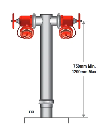 100mm Single piece Dual Hydrant Riser Roll Groove-Gal