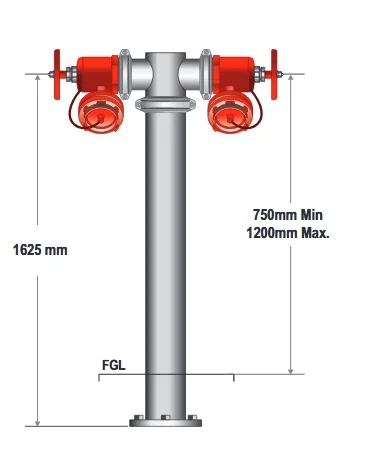 100mm Table E Flanged Dual Hydrant Riser Gal
