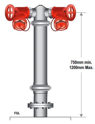 100mm Dual Hydrant Riser  Flanged  Gal