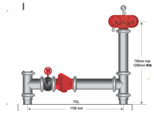 100mm Gal Dual Booster With Capped Feed Hydrant Assembly  R/G