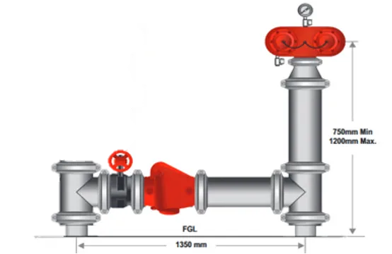 150mm Gal Dual Booster With Capped Feed Hydrant Assembly  R/G