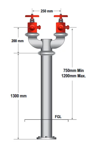 100mm Table E Flanged Dual Hydrant Riser BI - Gal
