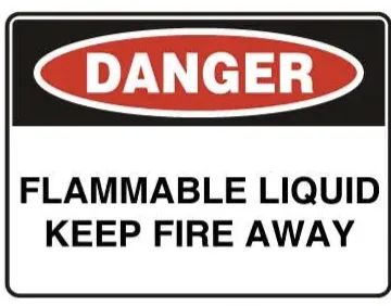 D 120 — DANGER - FLAMMABLE LIQUID KEEP FIRE AWAY
