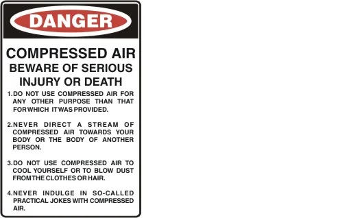 D 161 — DANGER - COMPRESSED AIR BEWARE OF SERIOUS INJURY OR DEATH