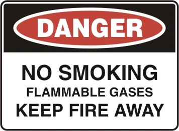 D 183 — DANGER - NO SMOKING FLAMMABLE GASES KEEP FIRE AWAY