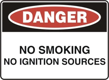 D 184 — DANGER - NO SMOKING NO IGNITION SOURCES