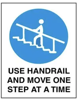 M 128 — MANDATORY - USE HANDRAIL AND MOVE ONE STEP AT A TIME