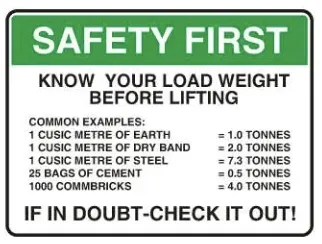 SA 12 — SAFETY FIRST  - KNOW YOUR LOAD WEIGHT BEFORE LIFITING